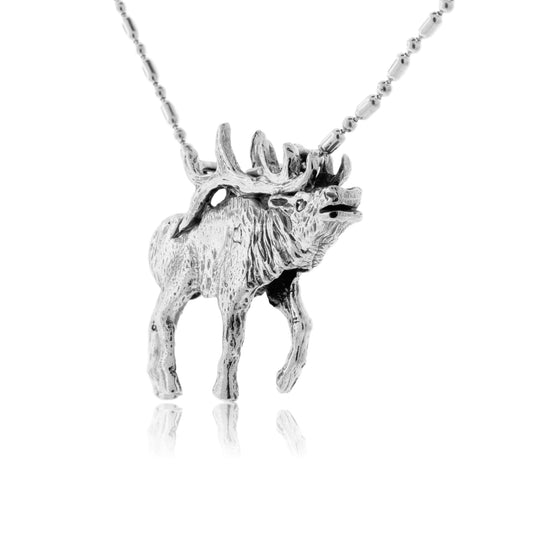 Full Body Elk Bugling Sterling Silver Pendant - Park City Jewelers