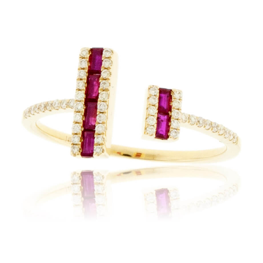 Gap Bar Style Baguette Ruby and Diamond Ring - Park City Jewelers