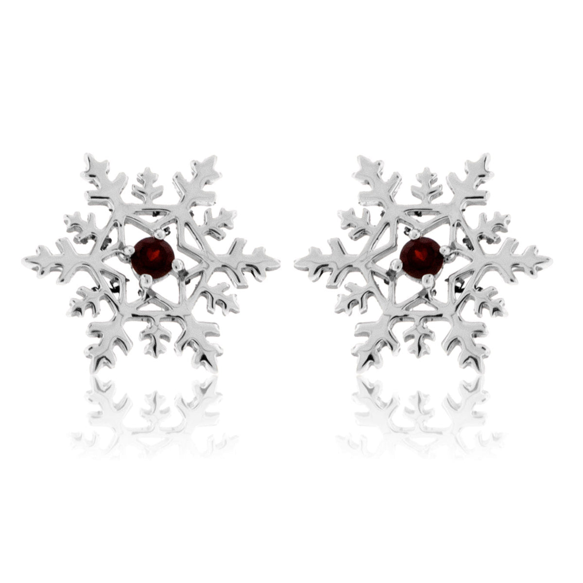 Garnet Center Snowflake Post Earrings - Park City Jewelers