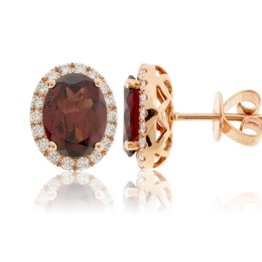 Garnet & Diamond Halo Stud Earrings - Park City Jewelers