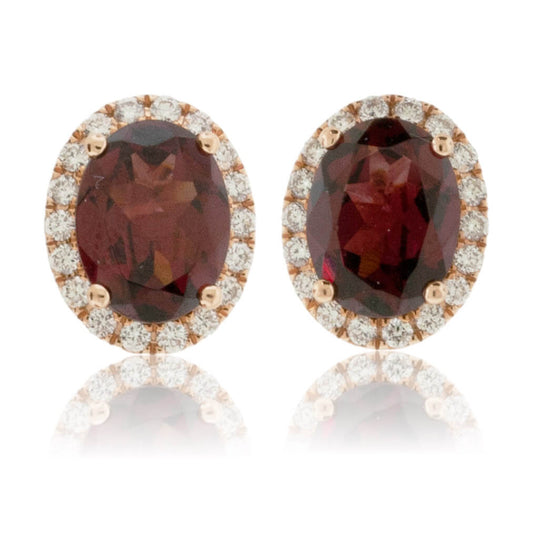 Garnet & Diamond Halo Stud Earrings - Park City Jewelers