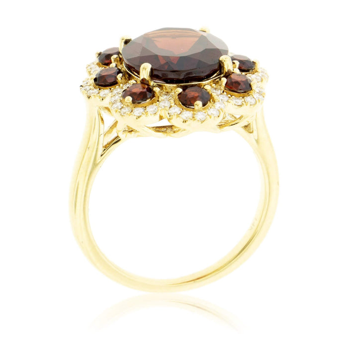 Garnet Flower Style Halo Diamond Ring - Park City Jewelers