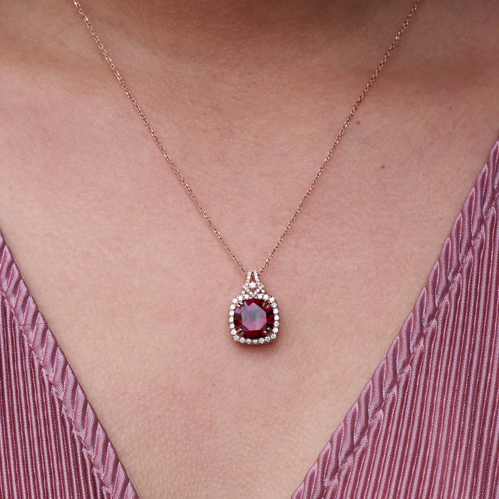 Garnet in Diamond Halo Pendant - Park City Jewelers
