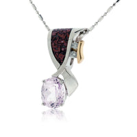 Geometrical Inlay Dinosaur Bone & Kunzite Oval Pendant - Park City Jewelers