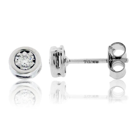 Gold Bezel Set Diamond Post Illusion Stud Earrings - Park City Jewelers
