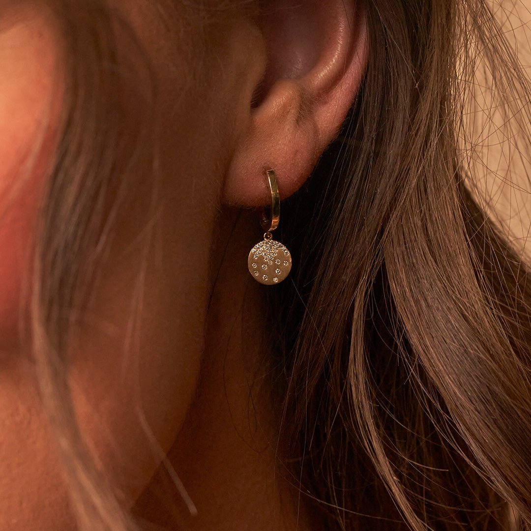 Gold Diamond Disc Dangle Earrings - Park City Jewelers