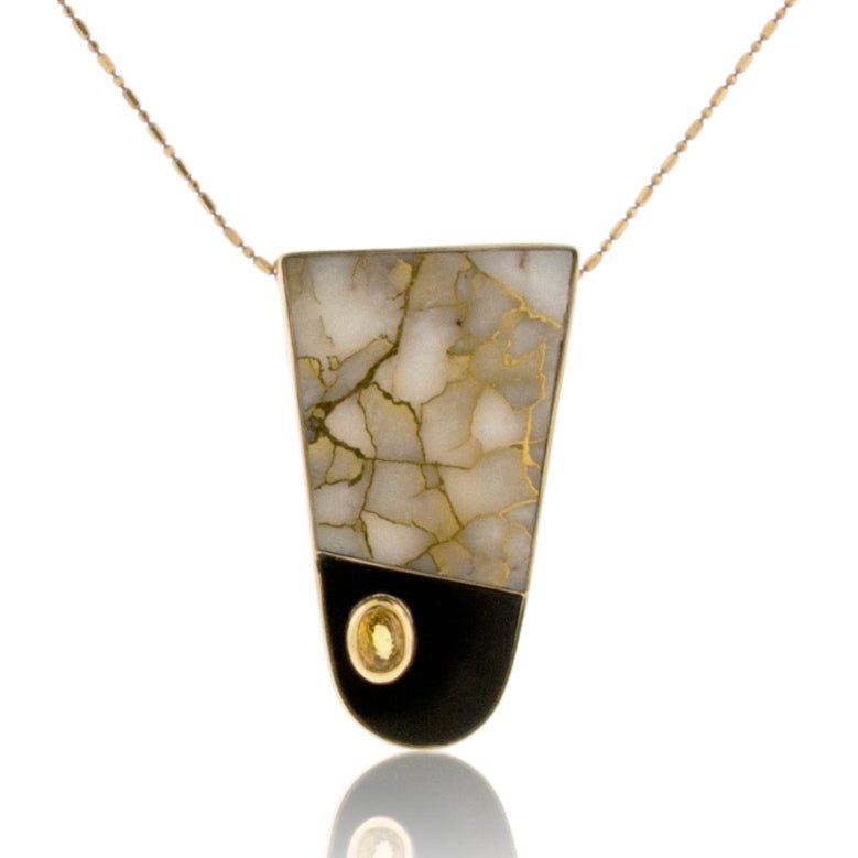 Gold Quartz, Onyx, and Golden Sapphire One of a Kind Pendant - Park City Jewelers