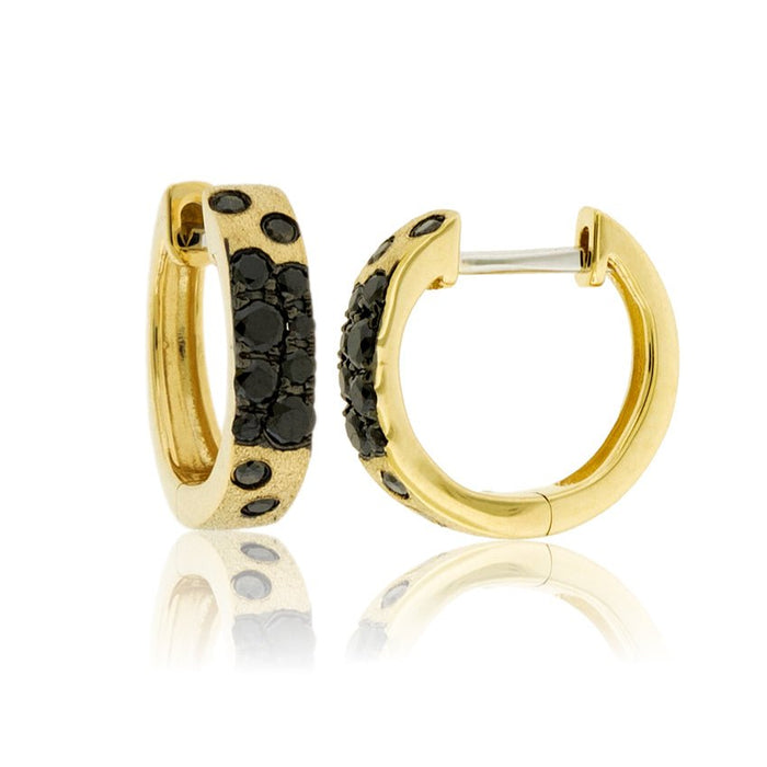 Gold Satin Finish Flush Set Black Diamond Earrings - Park City Jewelers