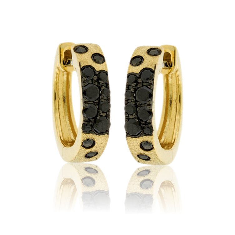 Gold Satin Finish Flush Set Black Diamond Earrings - Park City Jewelers