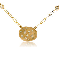 Gold Satin Finish Flush Set Diamond Disc Necklace - Park City Jewelers