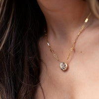 Gold Satin Finish Flush Set Diamond Disc Necklace - Park City Jewelers