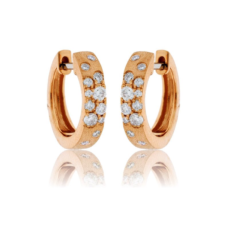 Gold Satin Finish Flush Set Diamond Earrings - Park City Jewelers