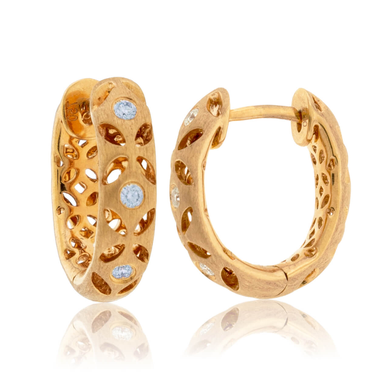 Gold Satin Finish Flush Set Diamond Earrings - Park City Jewelers