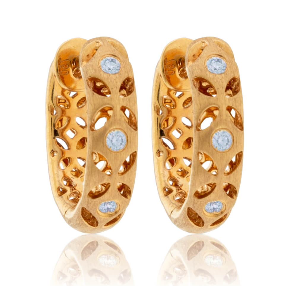 Gold Satin Finish Flush Set Diamond Earrings - Park City Jewelers