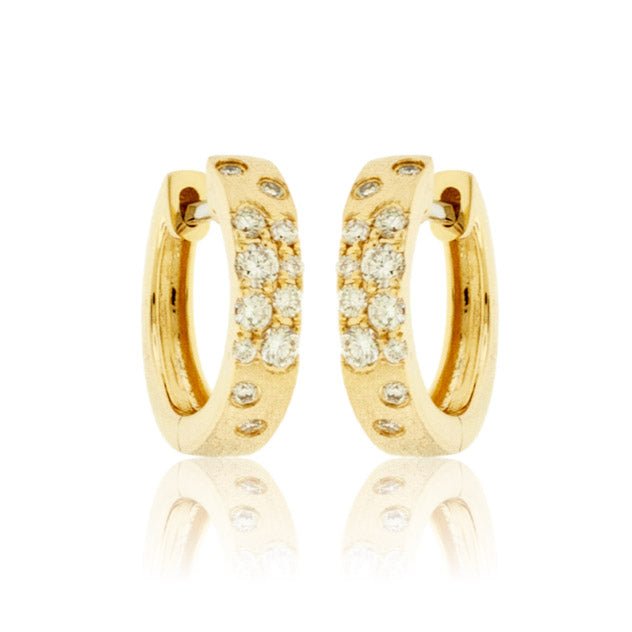 Gold Satin Finish Flush Set Diamond Earrings - Park City Jewelers