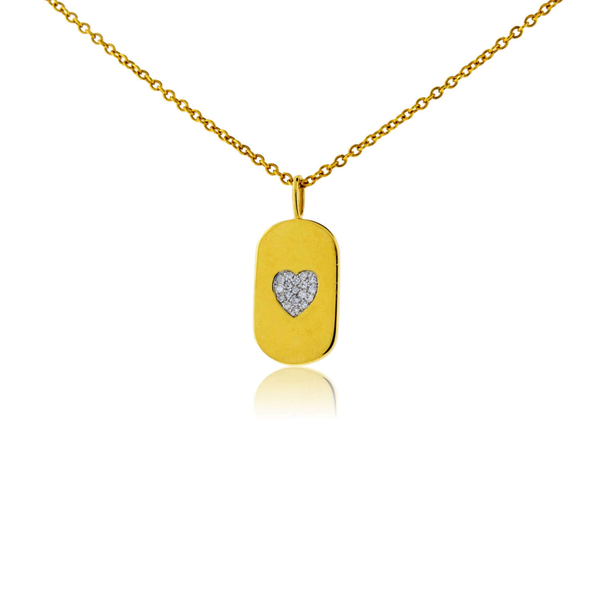 Gold Satin Finish Flush Set Diamond Heart Dog Tag Necklace - Park City Jewelers