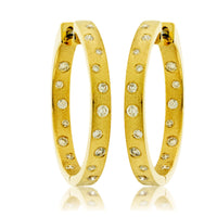 Gold Satin Finish Flush Set Diamond Hoop Earrings - Park City Jewelers