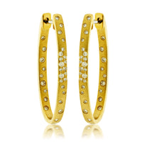 Gold Satin Finish Flush Set Diamond Oval Hoop Earrings - Park City Jewelers