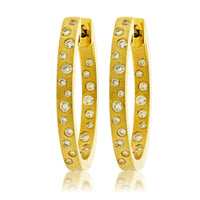 Gold Satin Finish Flush Set Diamond Oval Hoop Earrings - Park City Jewelers