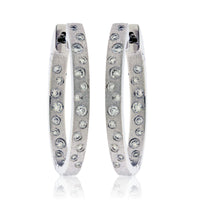 Gold Satin Finish Flush Set Diamond Oval Hoop Earrings - Park City Jewelers