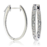 Gold Satin Finish Flush Set Diamond Oval Hoop Earrings - Park City Jewelers