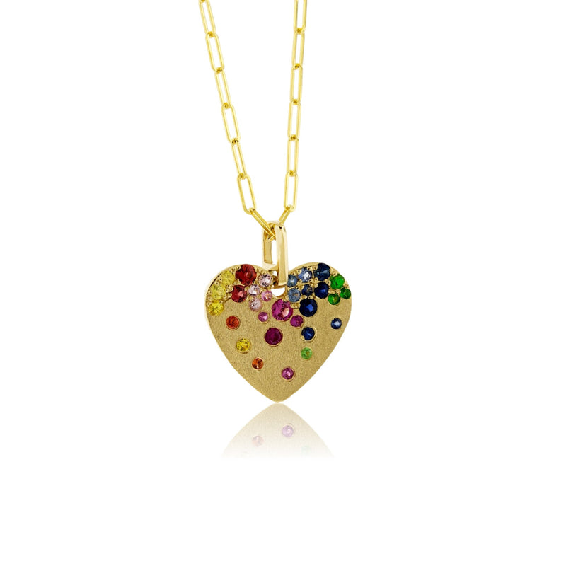 Gold Satin Finish Flush Set Heart with Paperclip Chain - Park City Jewelers