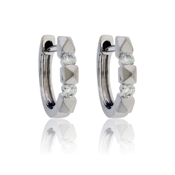 Gold Satin Finish Spike Style Diamond Hoop Earrings - Park City Jewelers