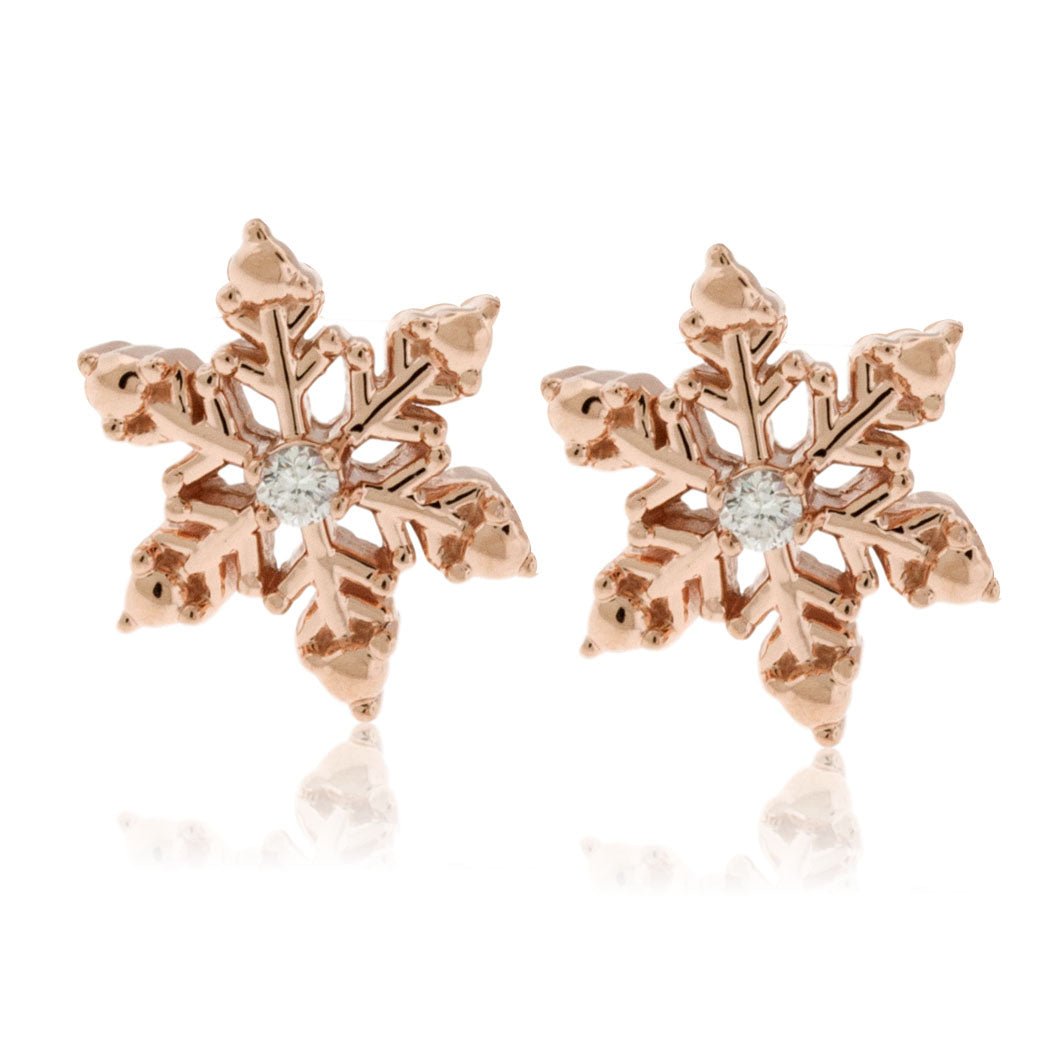 Gold Single Diamond Snowflake Stud Earrings - Park City Jewelers