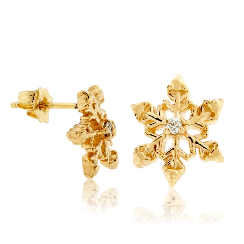 Gold Single Diamond Snowflake Stud Earrings - Park City Jewelers