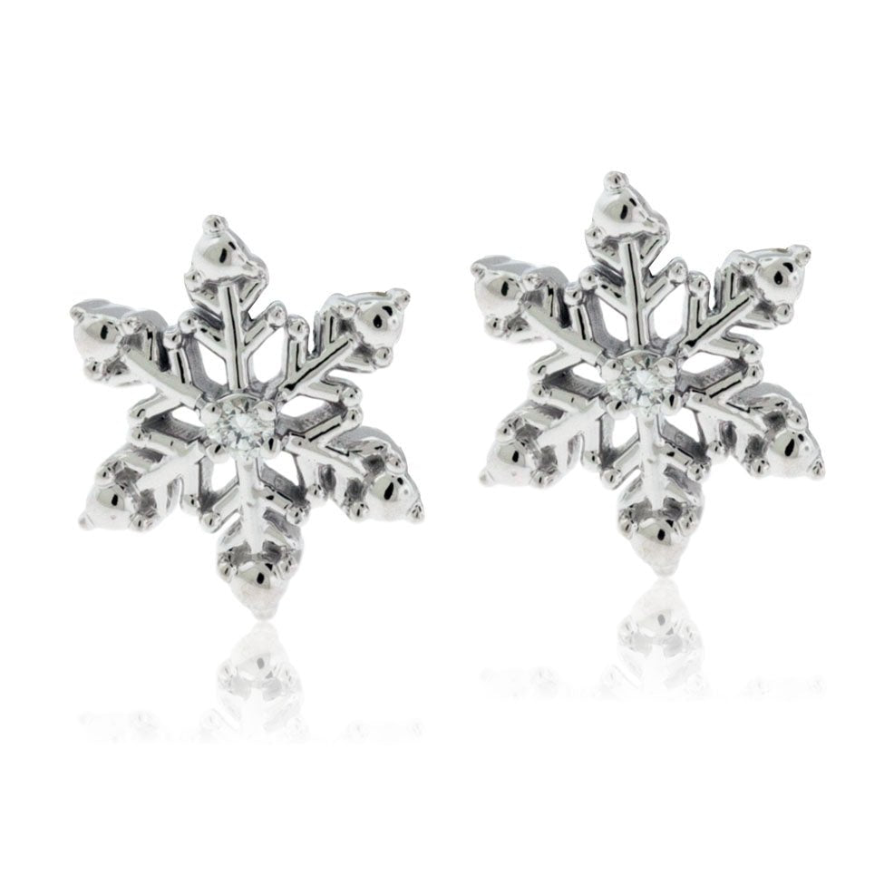 Gold Single Diamond Snowflake Stud Earrings - Park City Jewelers