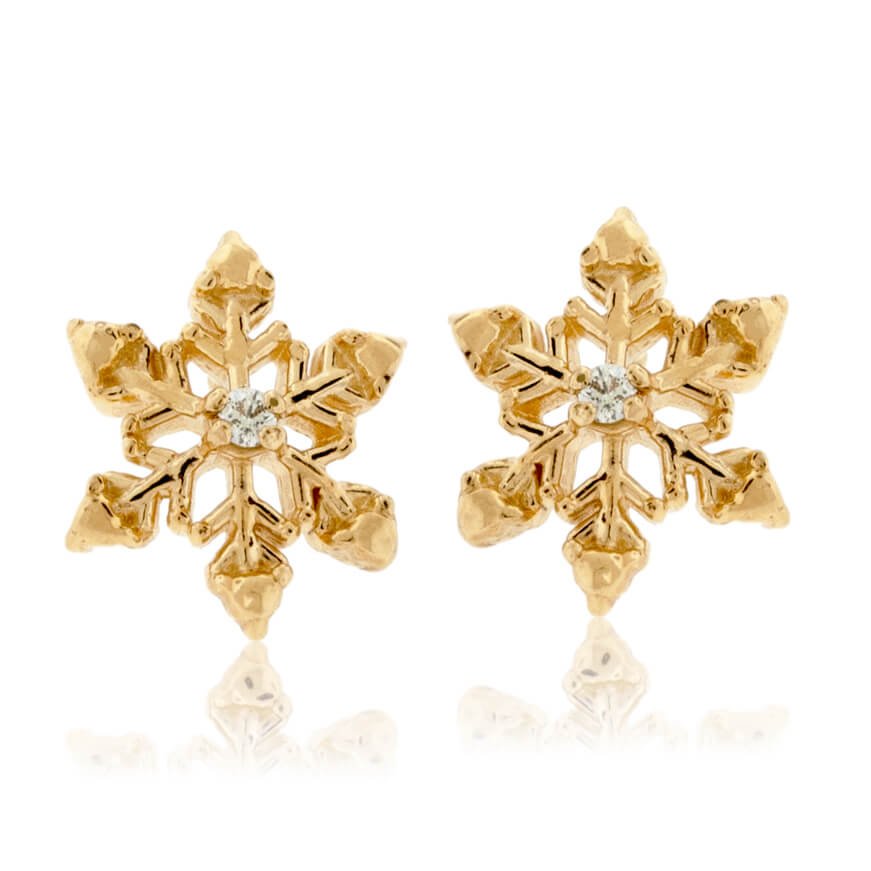 Gold Single Diamond Snowflake Stud Earrings - Park City Jewelers