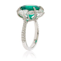 Gorgeous Emerald & Diamond Pear Shaped Diamond Halo Ring - Park City Jewelers