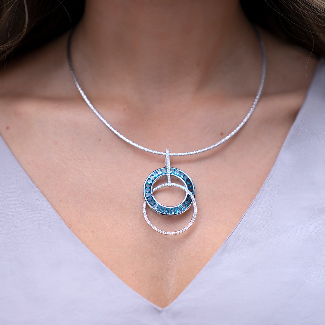 Gradient Sky Blue to London Blue Topaz & Diamond Circle Pendant - Park City Jewelers