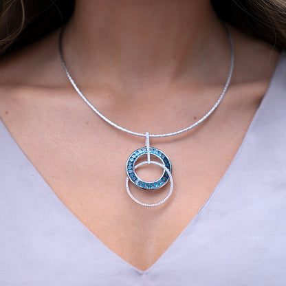 Gradient Sky Blue to London Blue Topaz & Diamond Circle Pendant - Park City Jewelers