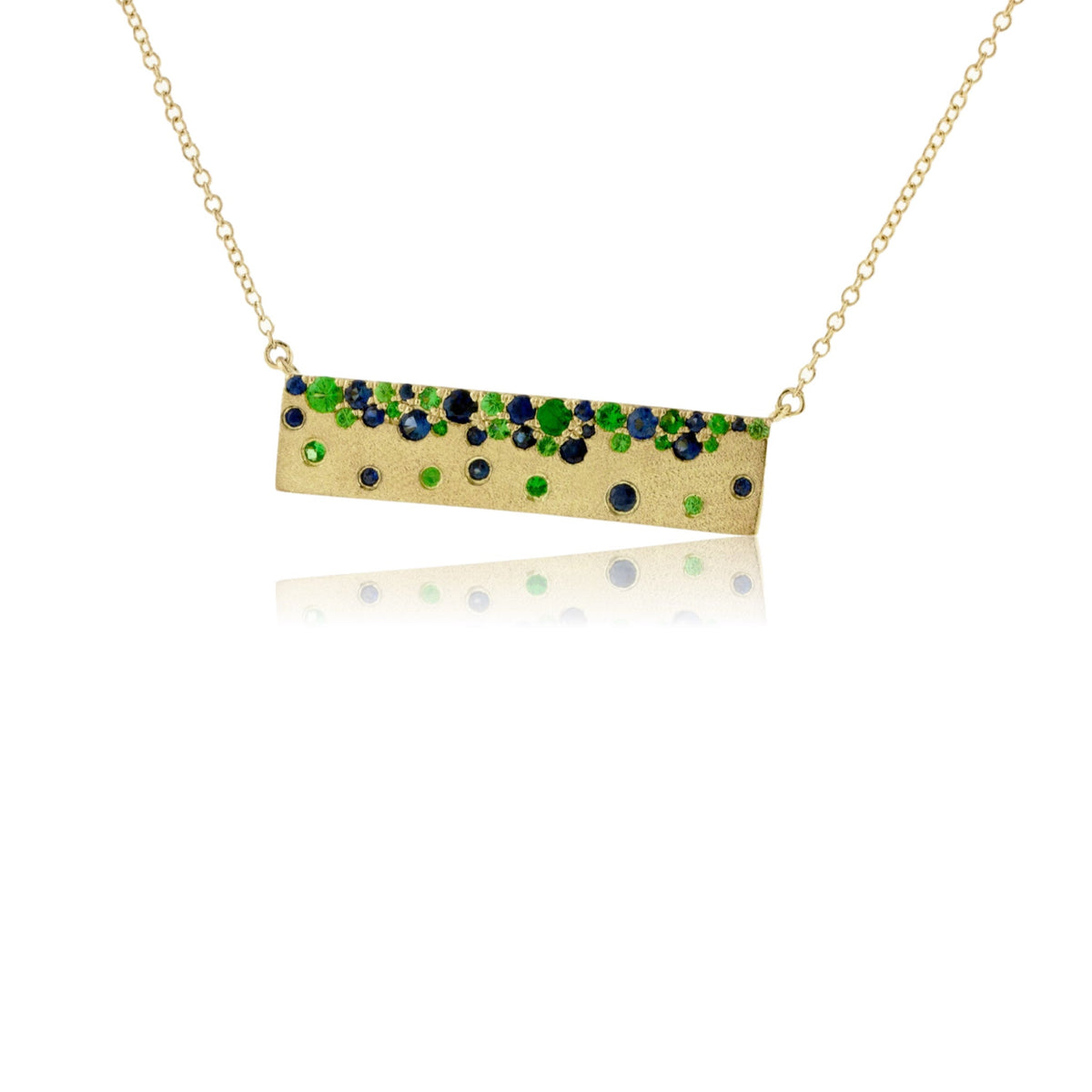 Green Gold Satin Finish Flush Set Sapphire & Tsavorite Garnet Necklace - Park City Jewelers