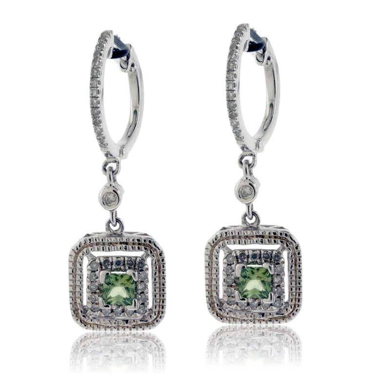 Green Sapphire and Diamond Square Dangle Earrings - Park City Jewelers