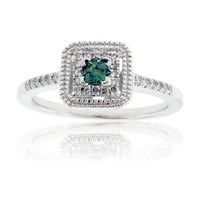 Green Sapphire and Diamond Square Ring - Park City Jewelers