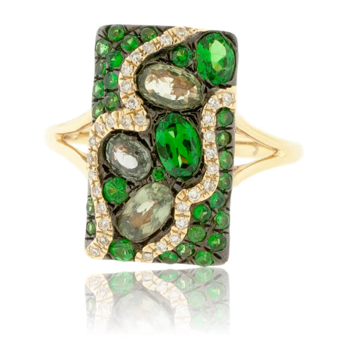 Green Sapphire, Diamond & Tsavorite Garnet Ring - Park City Jewelers