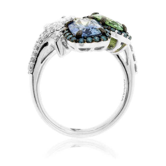 Green Tourmaline, Blue Sapphire & Trillian Diamond Ring - Park City Jewelers