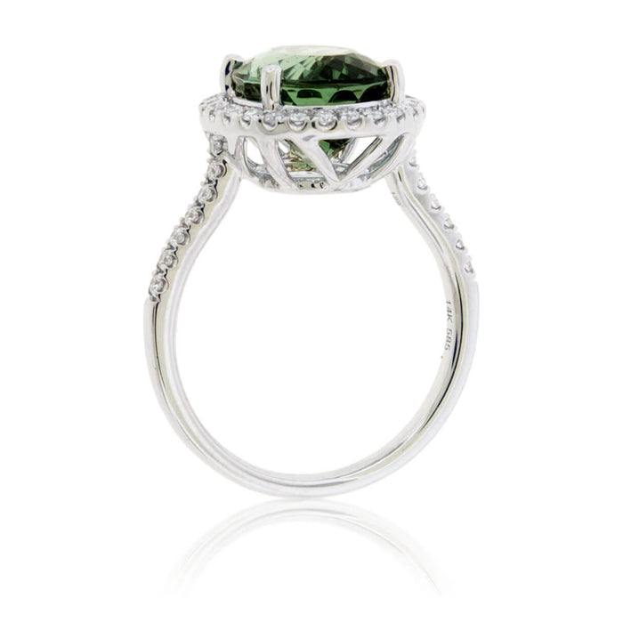 Green Tourmaline & Diamond Halo Ring - Park City Jewelers