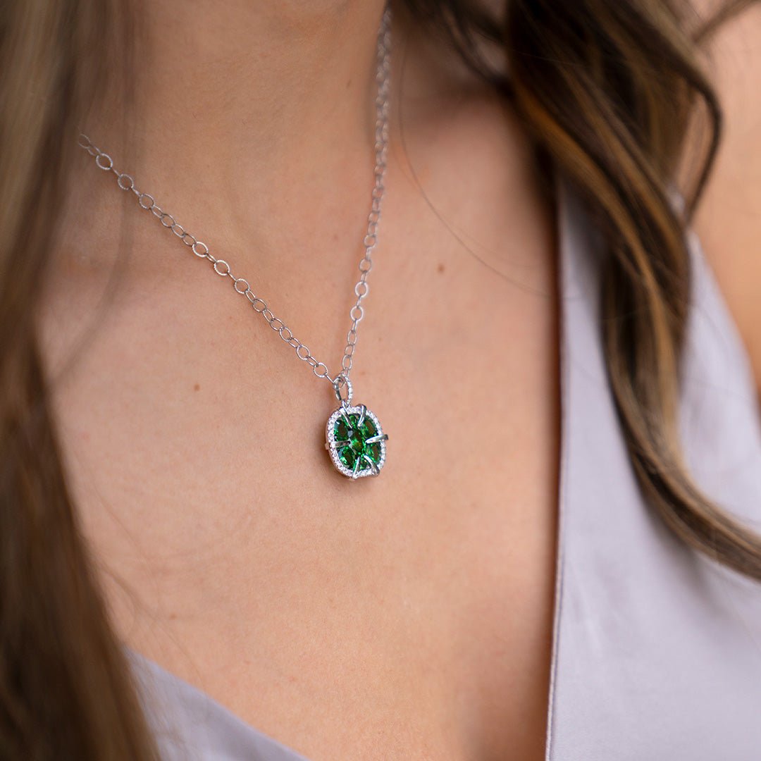 Green Tsavorite Garnet and Diamond Pendant - Park City Jewelers