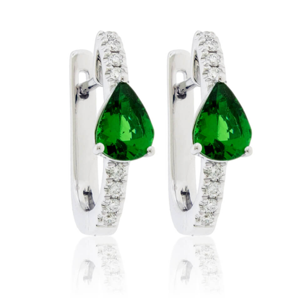 Green Tsavorite Garnet & Diamond Hoop Earrings - Park City Jewelers