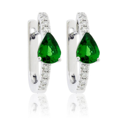Green Tsavorite Garnet & Diamond Hoop Earrings - Park City Jewelers