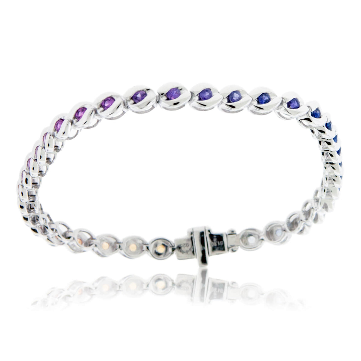 Half Bezel Set Diamond Cut Rainbow Sapphire Bracelet - Park City Jewelers