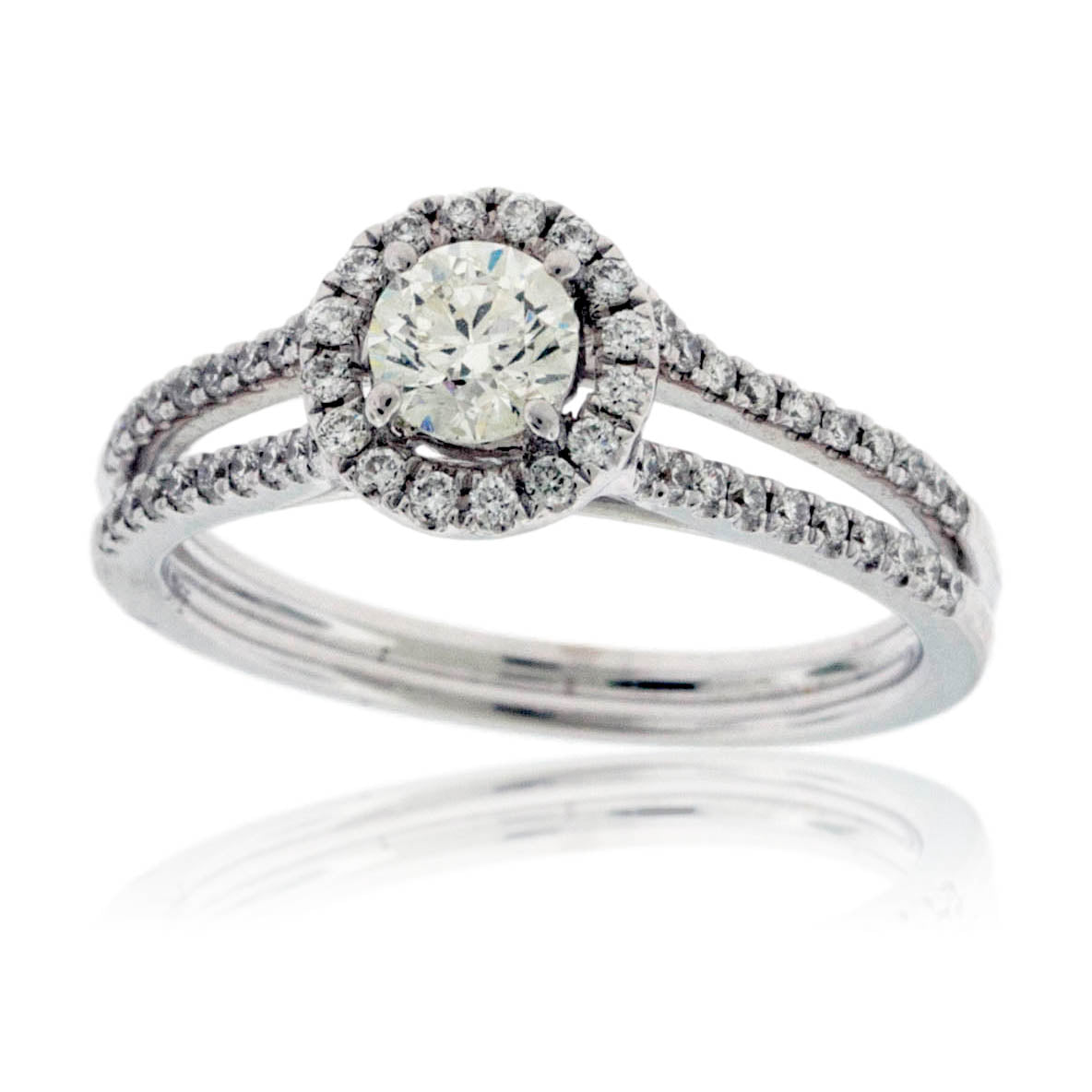 Halo Round Diamond Split Shank Engagement Ring - Park City Jewelers