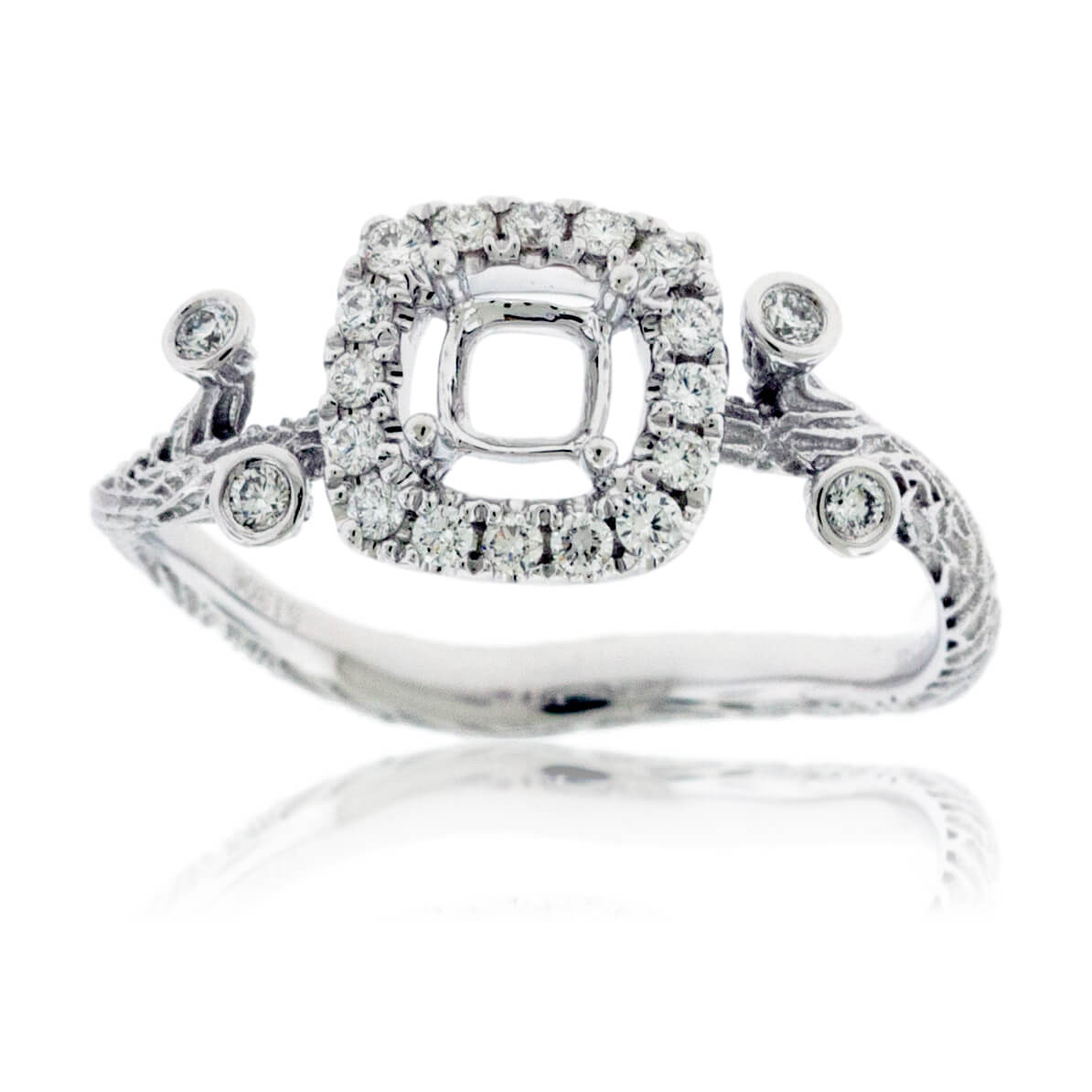Halo Textured Style Semi Mount Diamond Accented Ring - Park City Jewelers