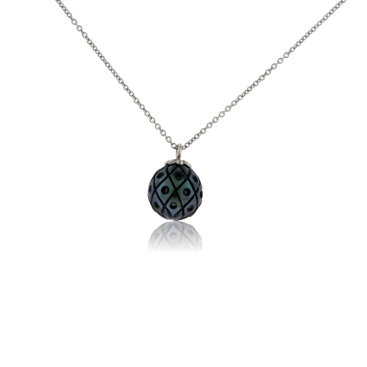 Harlequin Black Carved Pearl Pendant w/Chain - Park City Jewelers