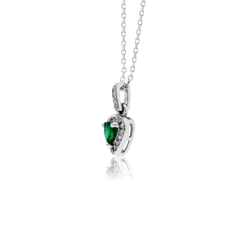 Heart Shaped Emerald Pendant with Diamond Halo - Park City Jewelers