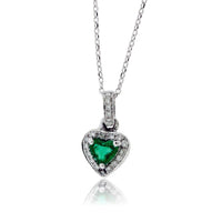 Heart Shaped Emerald Pendant with Diamond Halo - Park City Jewelers