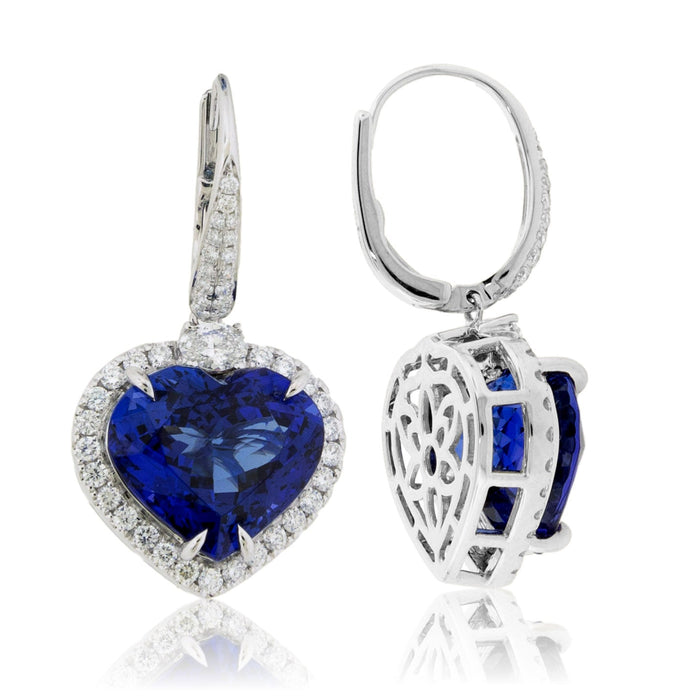 Heart Tanzanite & Stunning Classic Diamond Halo Dangle Earrings - Park City Jewelers